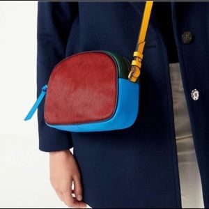 NWT J.Crew Camera Devon Colorblock Haircalf with Detachable Strap Crossbody Bag